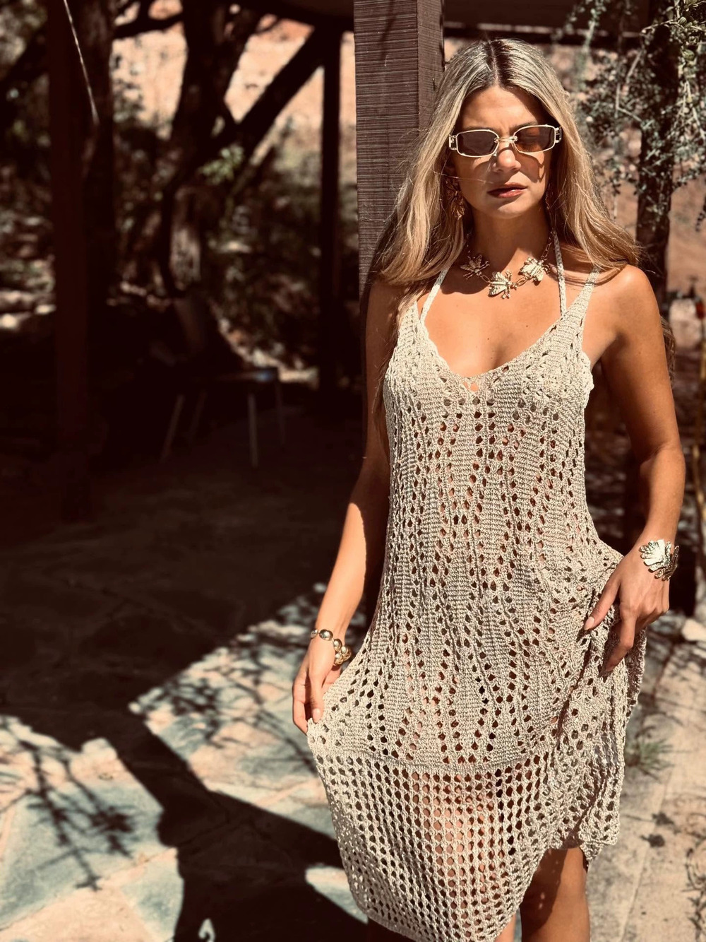 Zara Summer V-Neck Backless Beach Dress Cutout Spaghetti Strap Casual Cover Up